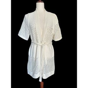 NWT Croft & Barrow Cardigan Sweater Off White Belted Open Knit Cottagecore Kohls